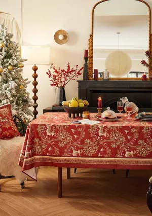 Long Modern Rectangular Tablecloth for Dining Room Table, Forest Deer Red Table Covers, Square Tablecloth for Kitchen, Extra Large Tablecloth for Round Table