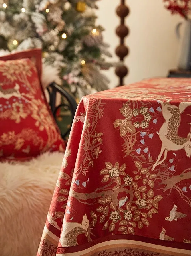Long Modern Rectangular Tablecloth for Dining Room Table, Forest Deer Red Table Covers, Square Tablecloth for Kitchen, Extra Large Tablecloth for Round Table