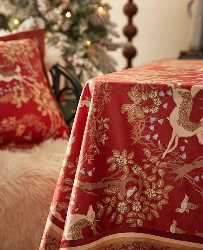 Long Modern Rectangular Tablecloth for Dining Room Table, Forest Deer Red Table Covers, Square Tablecloth for Kitchen, Extra Large Tablecloth for Round Table