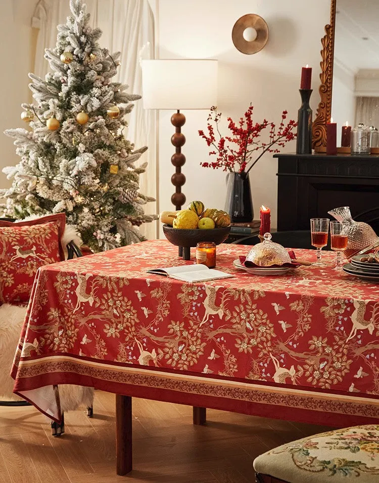 Long Modern Rectangular Tablecloth for Dining Room Table, Forest Deer Red Table Covers, Square Tablecloth for Kitchen, Extra Large Tablecloth for Round Table