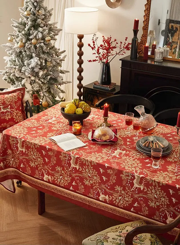 Long Modern Rectangular Tablecloth for Dining Room Table, Forest Deer Red Table Covers, Square Tablecloth for Kitchen, Extra Large Tablecloth for Round Table