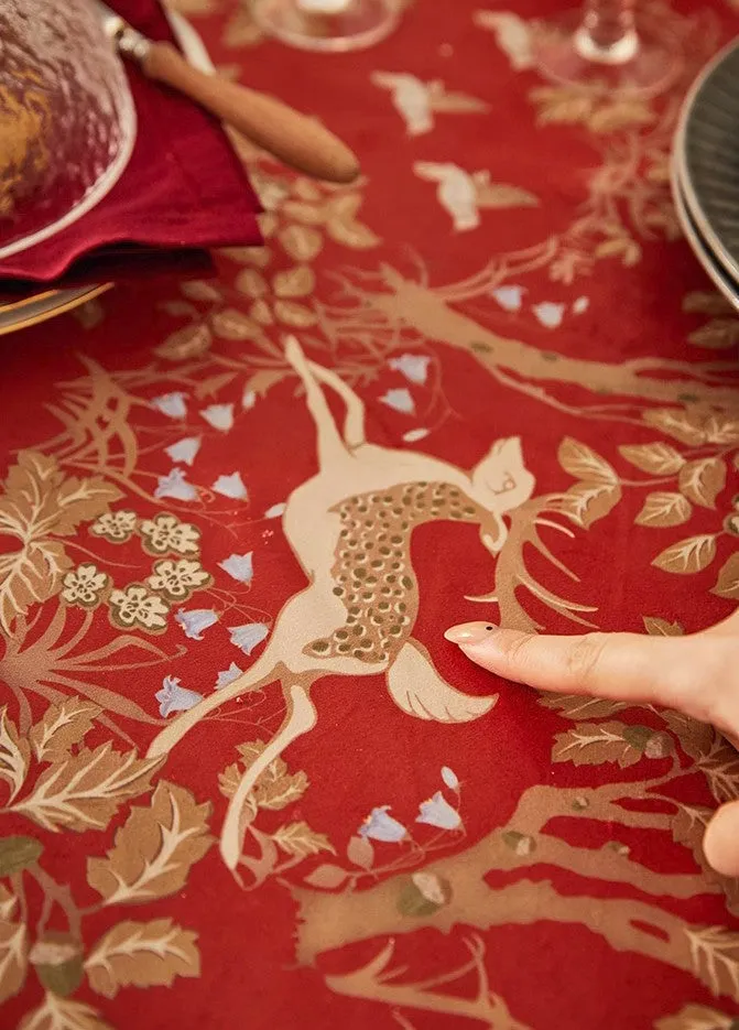 Long Modern Rectangular Tablecloth for Dining Room Table, Forest Deer Red Table Covers, Square Tablecloth for Kitchen, Extra Large Tablecloth for Round Table