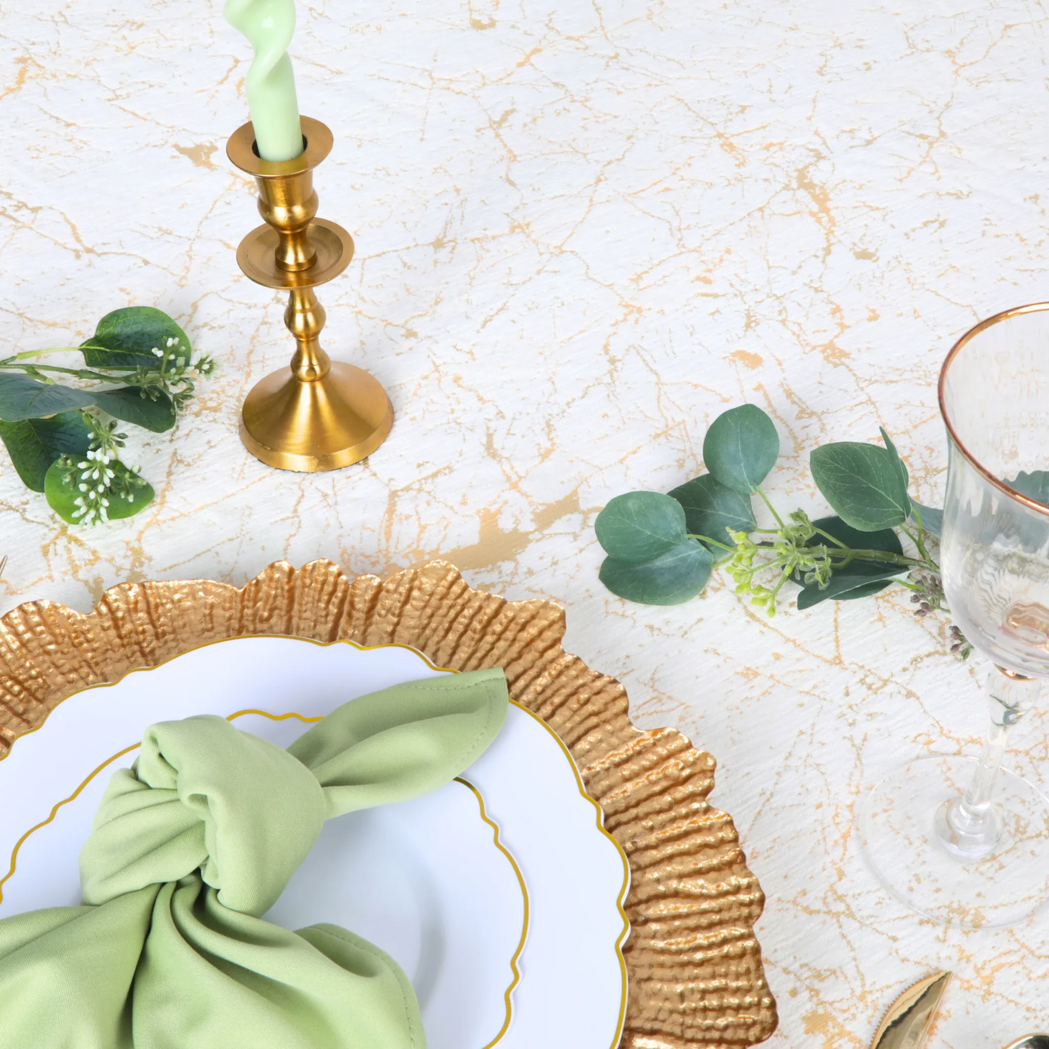 Marble Reversible Jacquard Tablecloth 120" Round  - Gold