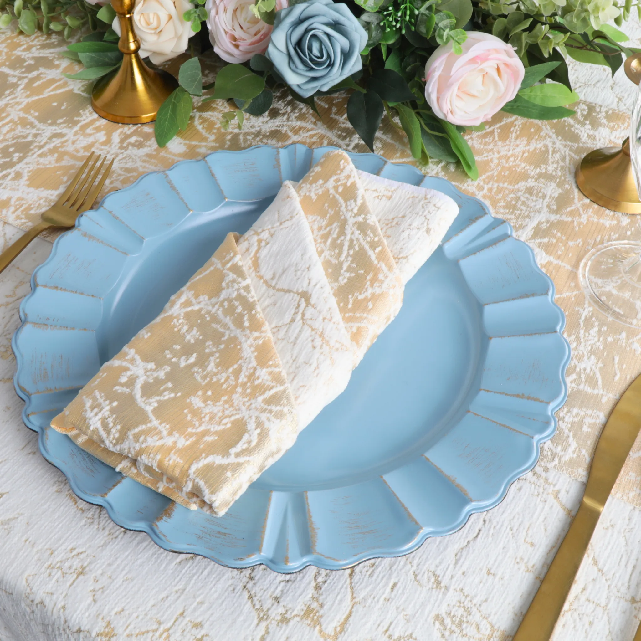 Marble Reversible Jacquard Tablecloth 90"x132" Rectangle  - Gold