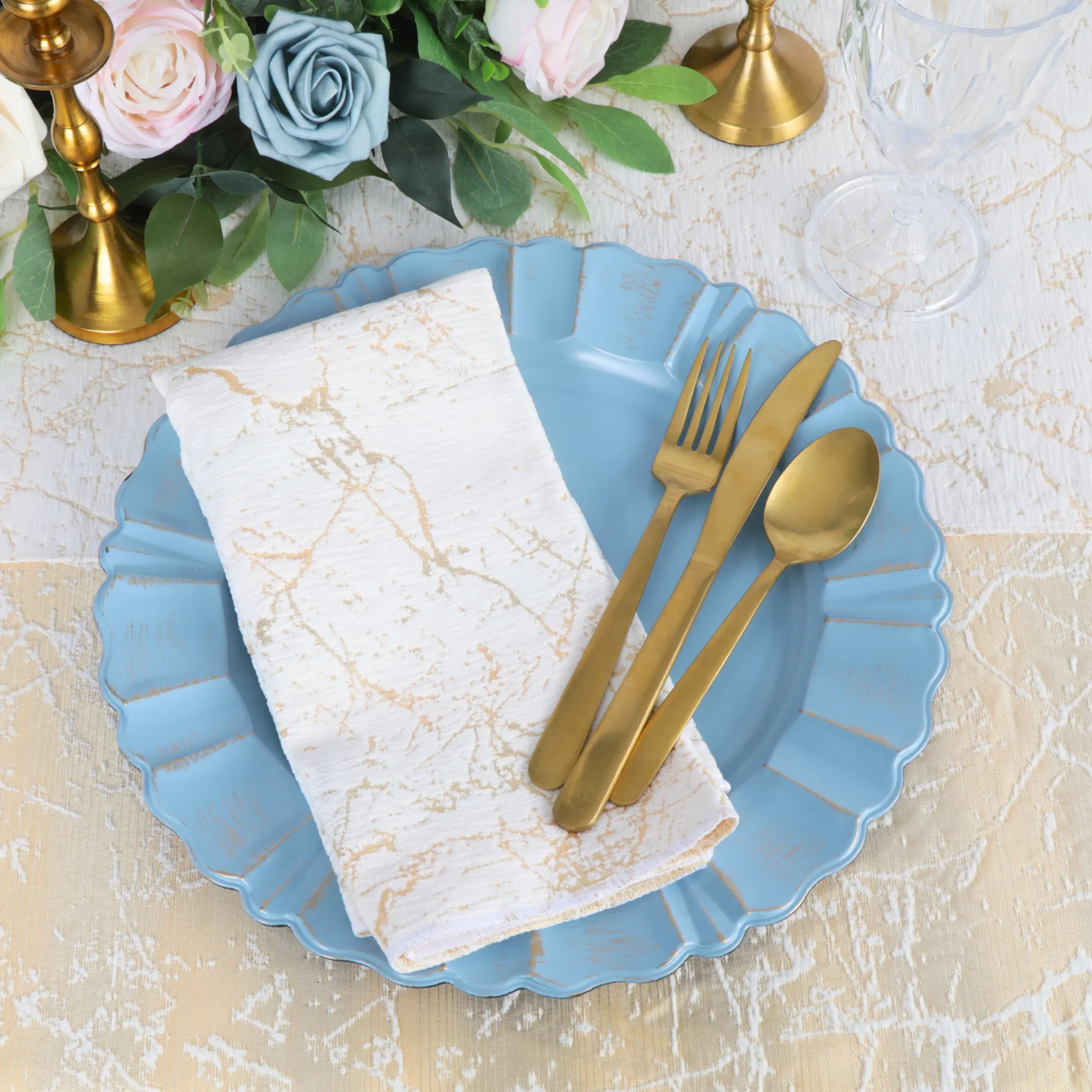 Marble Reversible Jacquard Tablecloth 90"x132" Rectangle  - Gold