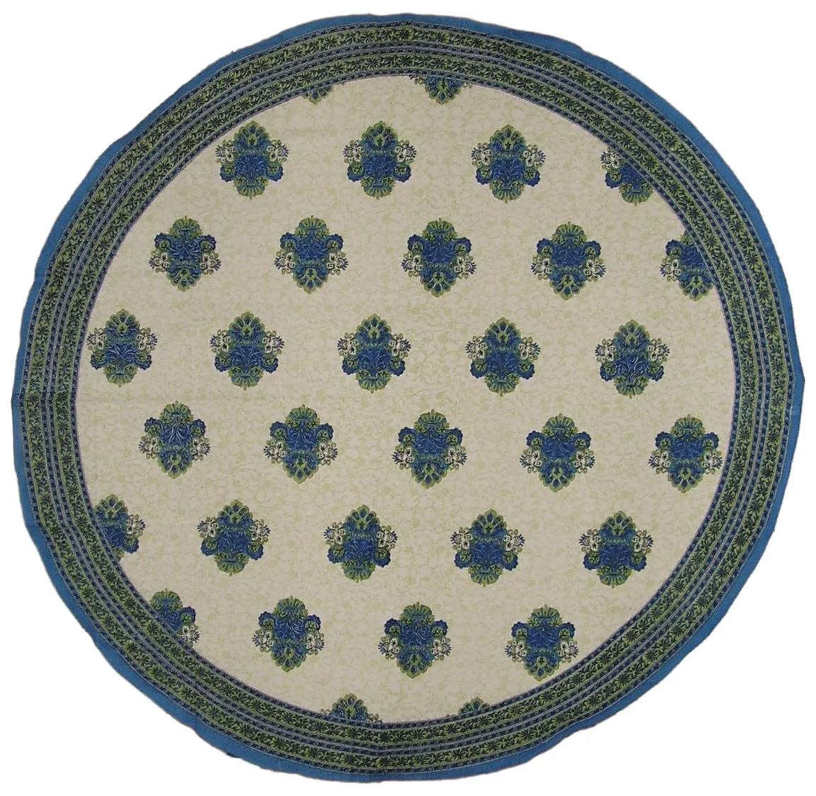 Mediterranean Style Round Cotton Tablecloth 88" Blue and Green