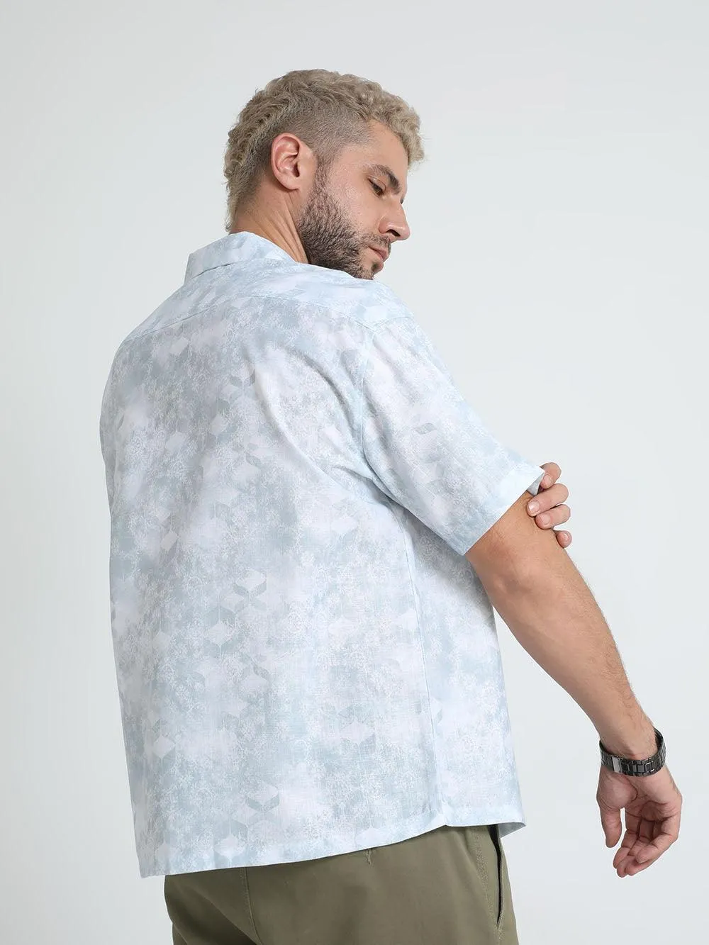 Men's Tropical Blue Printed Baggy Short Sleeve Shirt