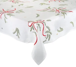 Merry and Bright Tablecloth in White Red & Green by Kim Seybert