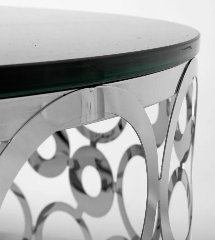 Modern Chrome Drum Table with Black Top