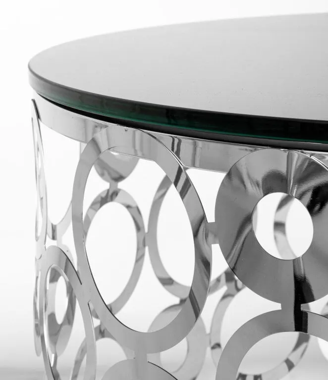 Modern Chrome Drum Table with Black Top