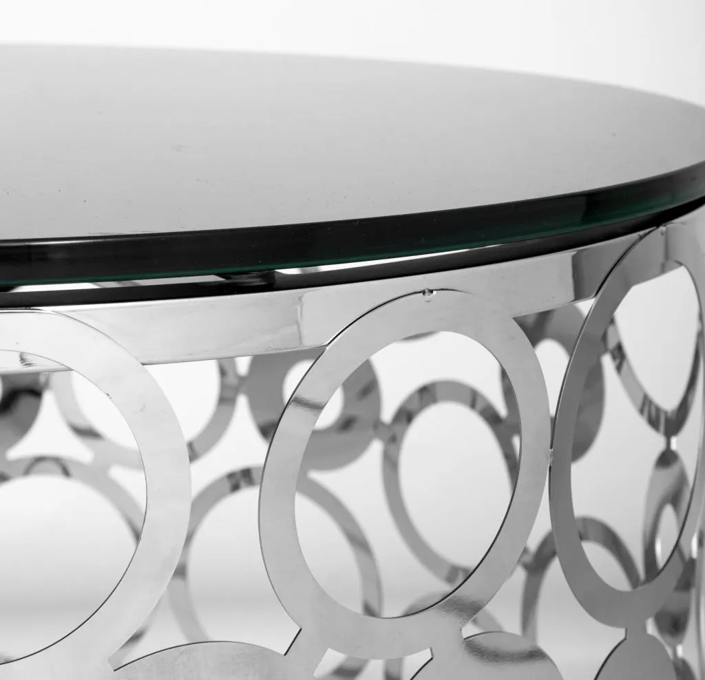 Modern Chrome Drum Table with Black Top