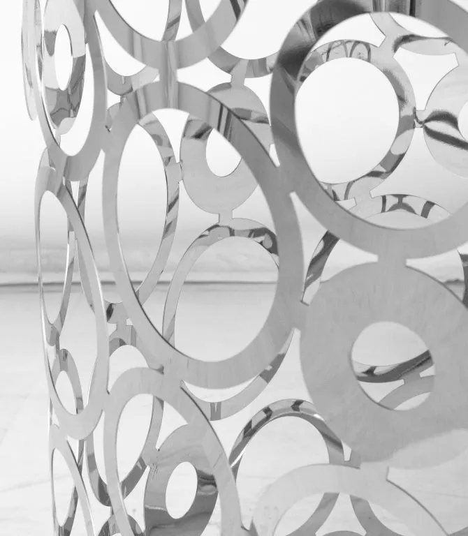 Modern Chrome Drum Table with Black Top