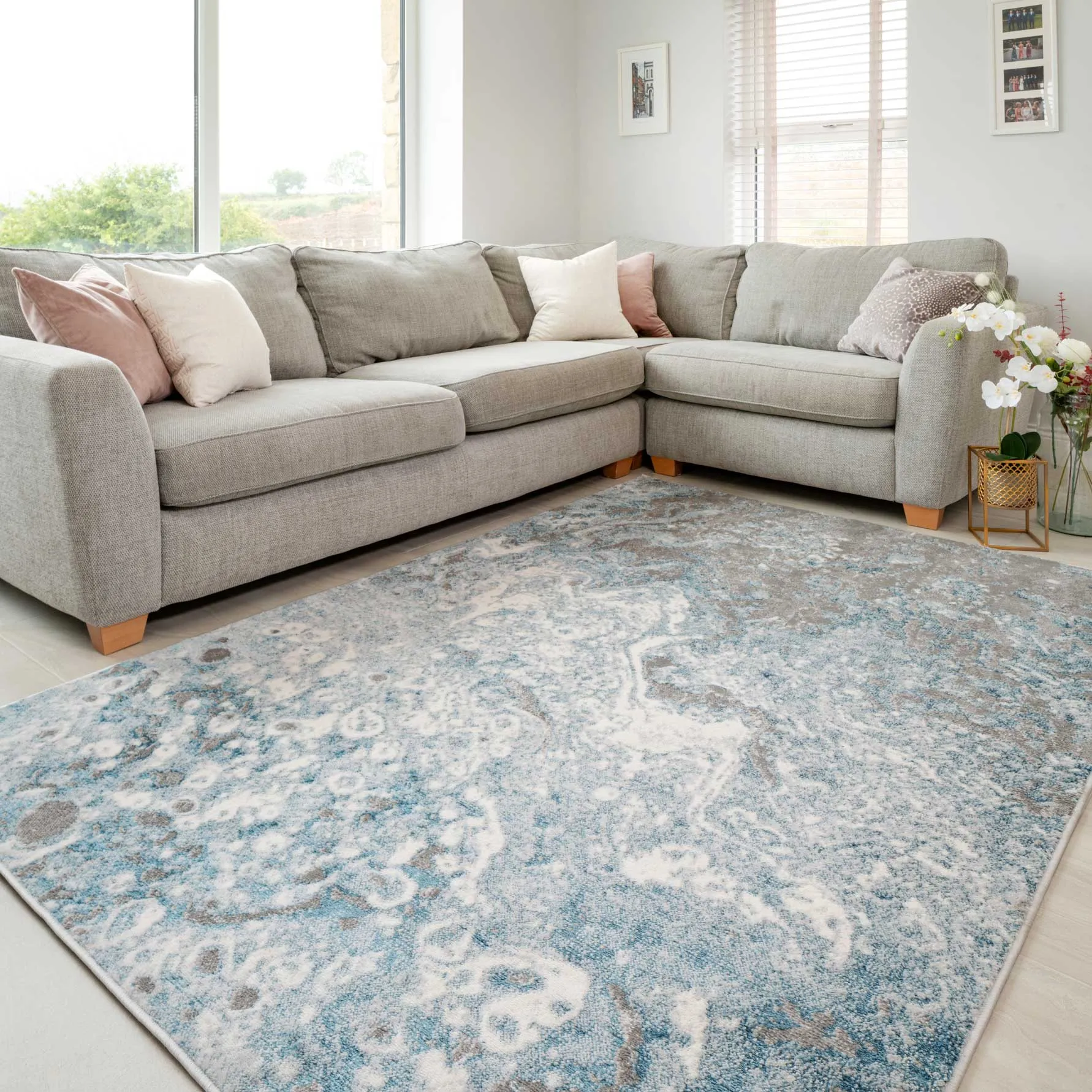 Modern Marble Light Blue Rug
