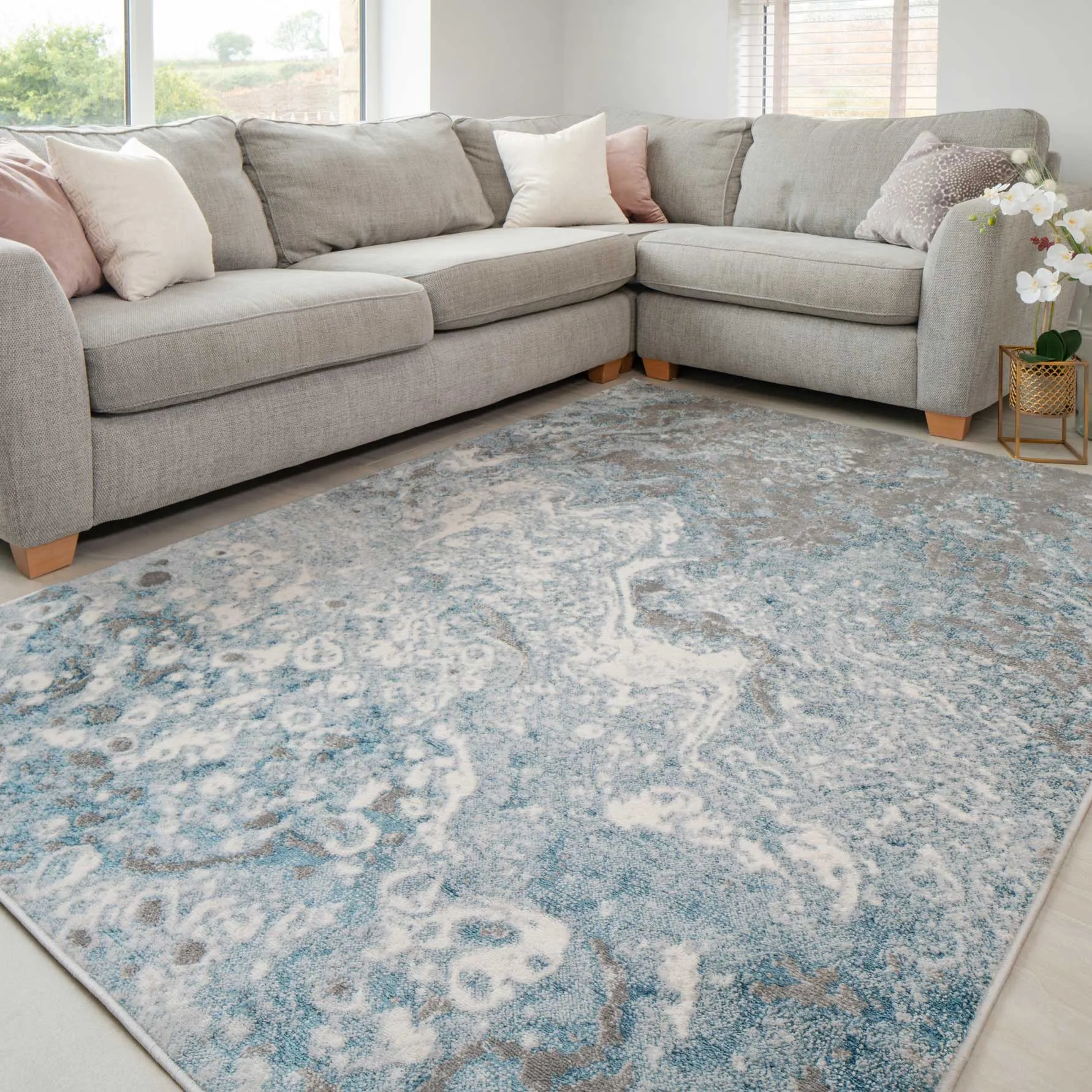 Modern Marble Light Blue Rug
