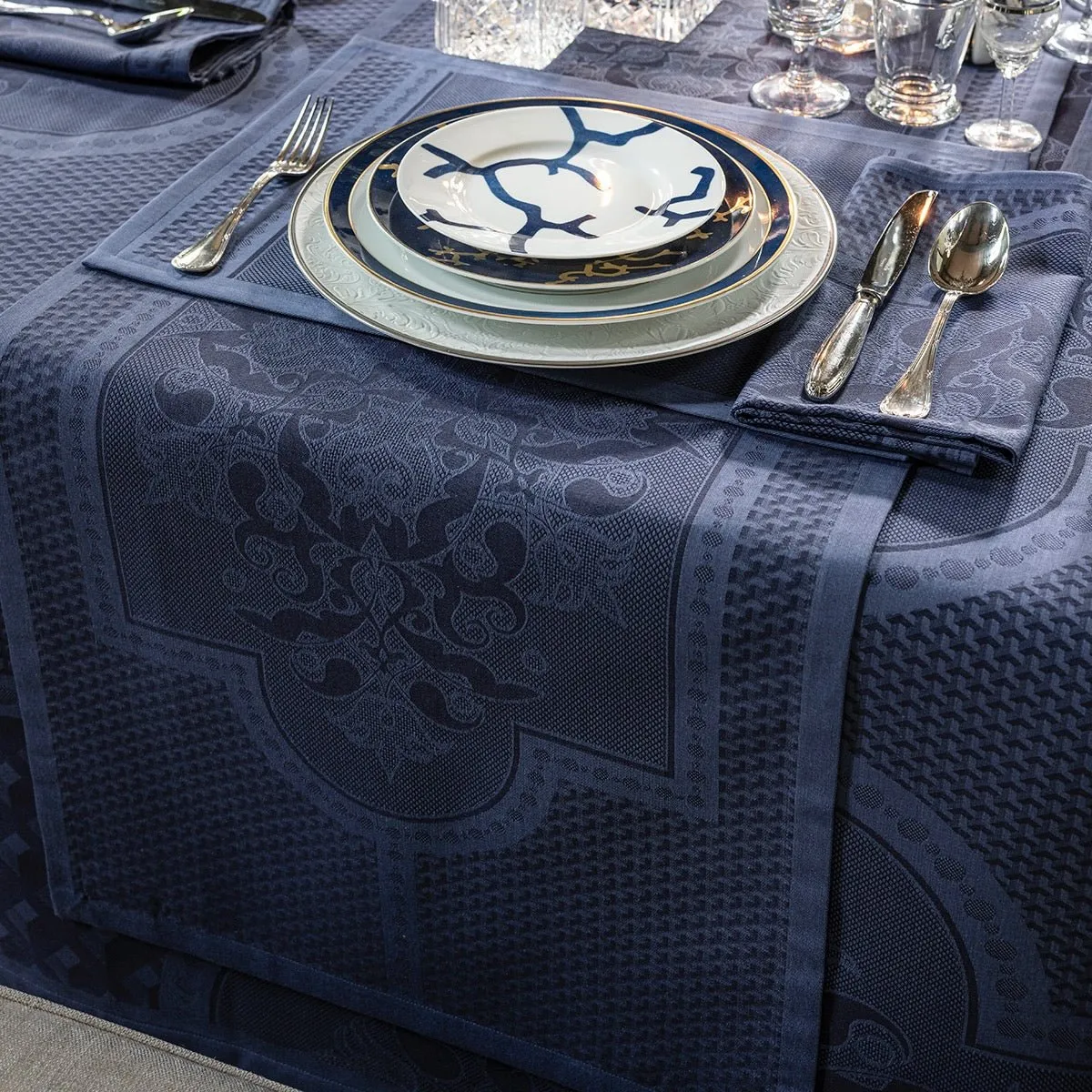 Palais Venitien Blue 69" x 69" Tablecloth by Le Jacquard Français