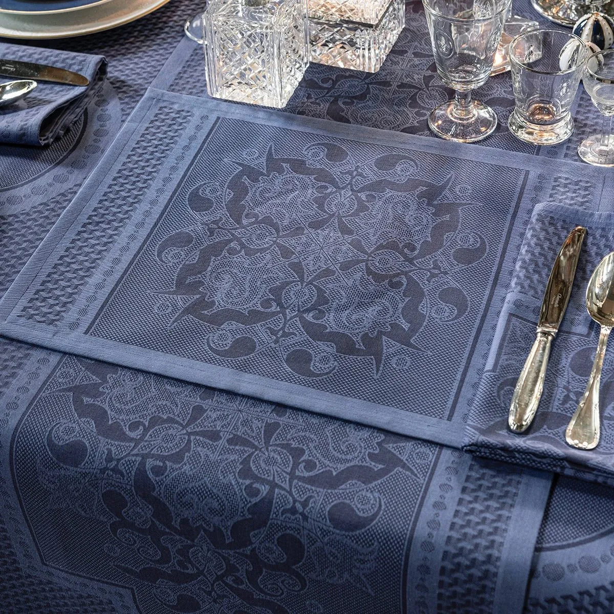 Palais Venitien Blue 69" x 69" Tablecloth by Le Jacquard Français