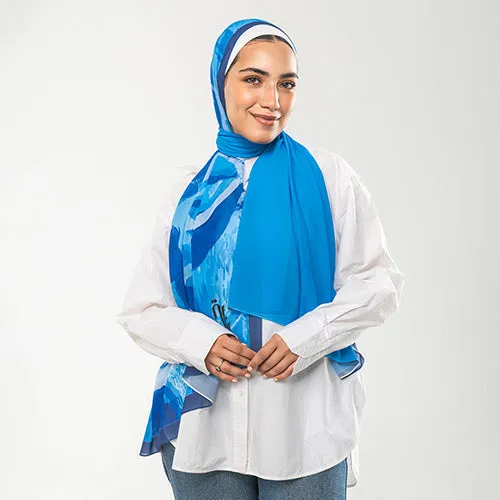 PC1129 - Ocean Blue Printed Chiffon Scarf
