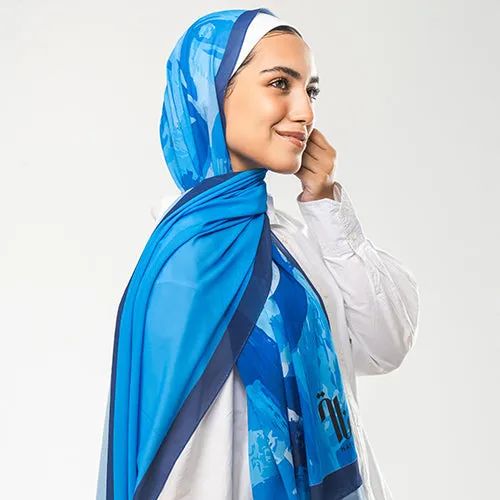 PC1129 - Ocean Blue Printed Chiffon Scarf