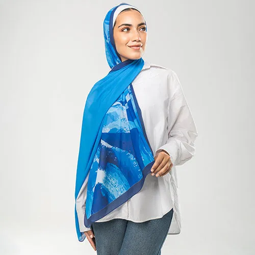 PC1129 - Ocean Blue Printed Chiffon Scarf