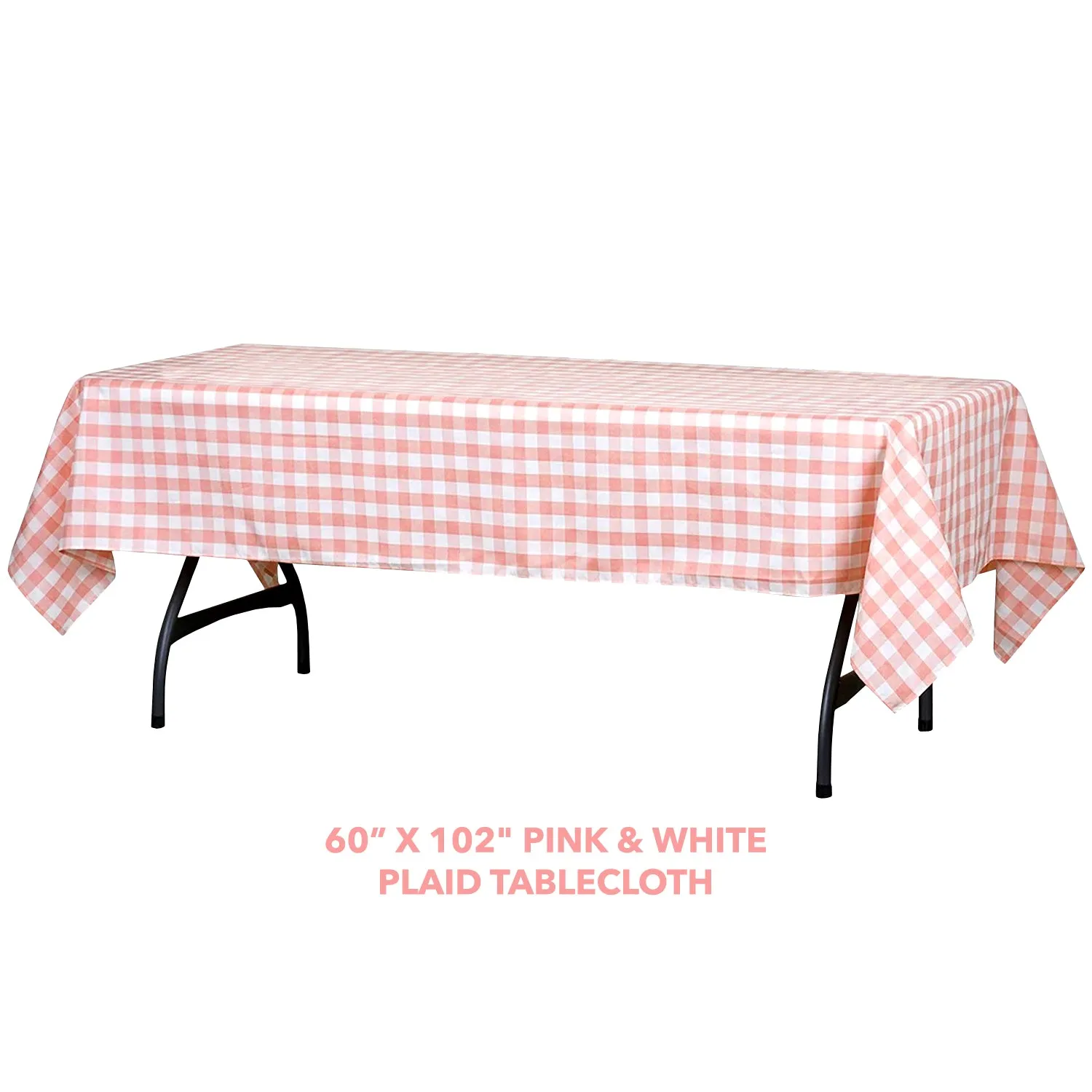 Pink and White Checkered Plaid Gingham Fabric Rectangle Tablecloth, 60" x 102"