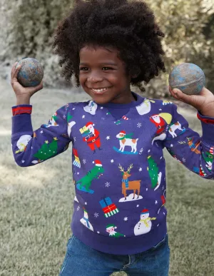 Printed Sweatshirt-Starboard Blue Festive Friends