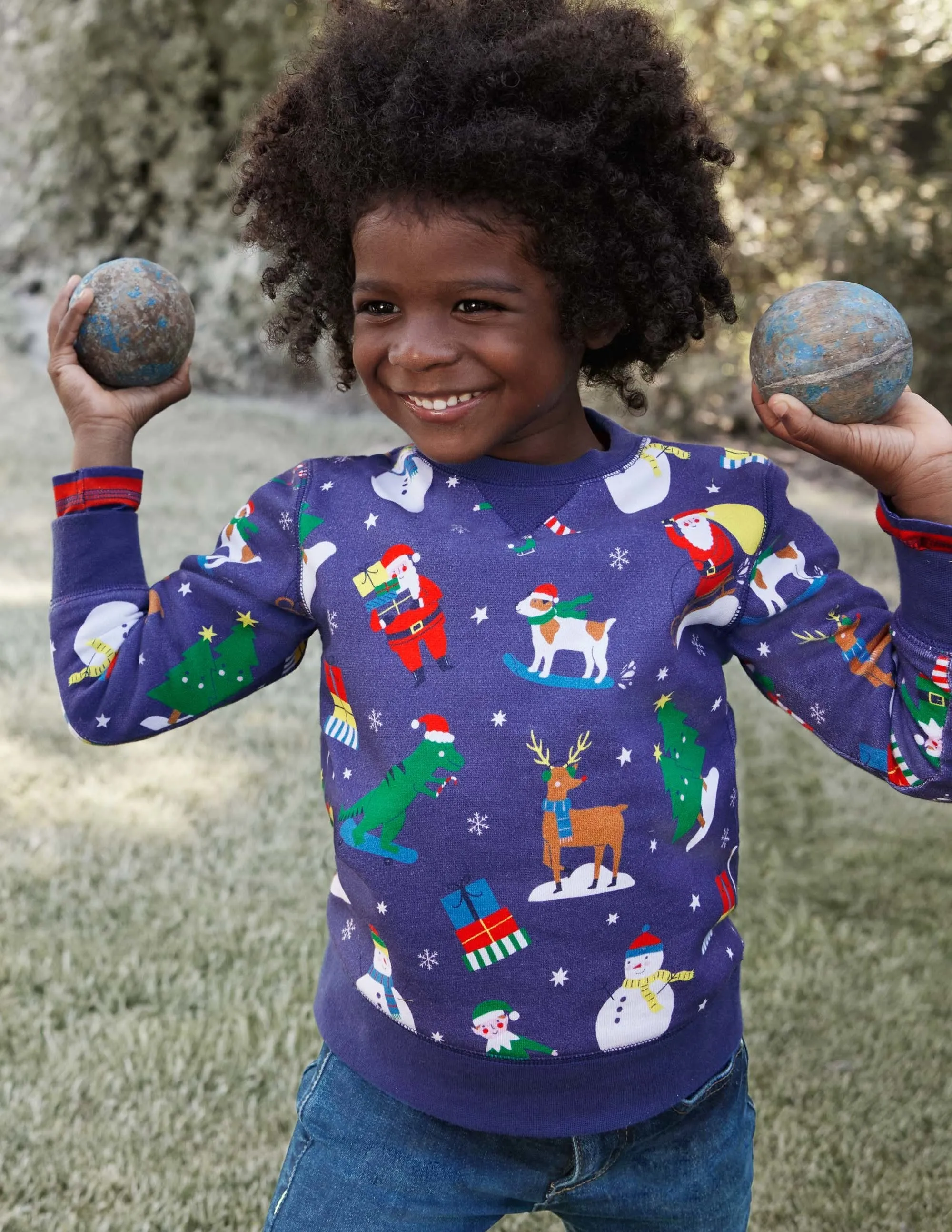 Printed Sweatshirt-Starboard Blue Festive Friends
