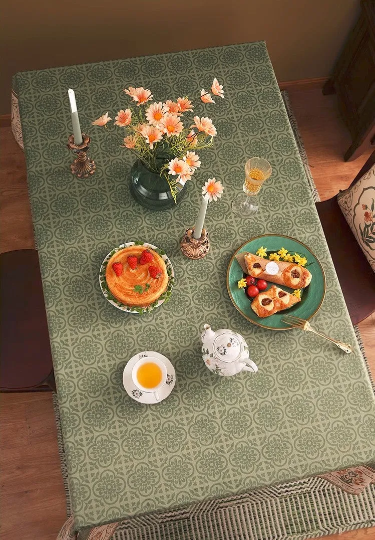 Rectangle Table Cover Ideas for Dining Table, Square Tablecloth for Round Table, Green Flower Pattern Table Cover for Kitchen, Outdoor Picnic Tablecloth