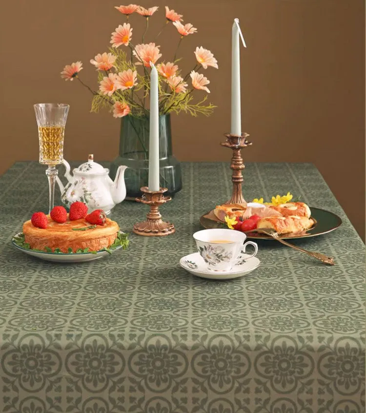 Rectangle Table Cover Ideas for Dining Table, Square Tablecloth for Round Table, Green Flower Pattern Table Cover for Kitchen, Outdoor Picnic Tablecloth