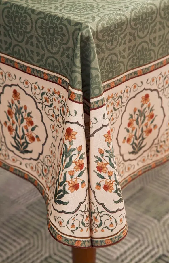 Rectangle Table Cover Ideas for Dining Table, Square Tablecloth for Round Table, Green Flower Pattern Table Cover for Kitchen, Outdoor Picnic Tablecloth