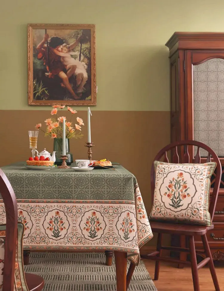 Rectangle Table Cover Ideas for Dining Table, Square Tablecloth for Round Table, Green Flower Pattern Table Cover for Kitchen, Outdoor Picnic Tablecloth