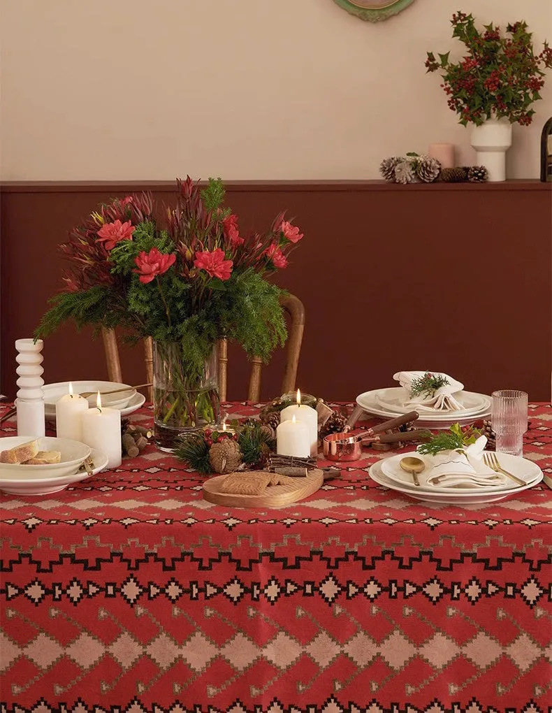 Red Christmas Holiday Tablecloth for Oval Table, Large Modern Rectangle Tablecloth for Dining Room Table, Square Table Covers for Kitchen, Farmhouse Table Cloth for Round Table