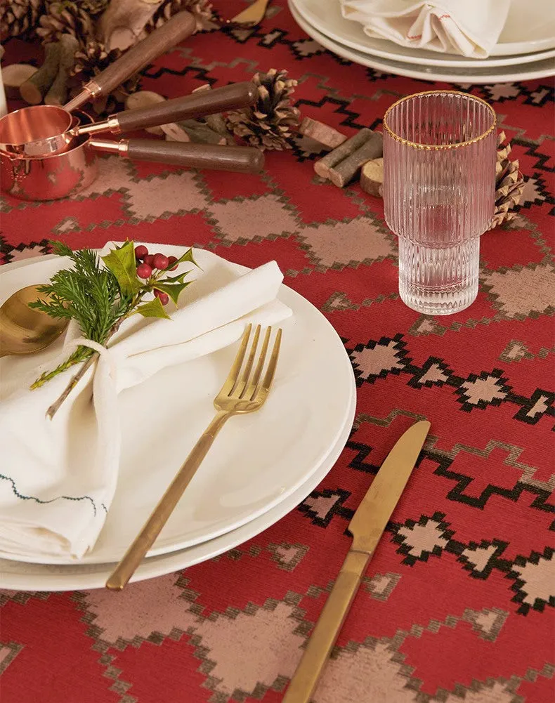 Red Christmas Holiday Tablecloth for Oval Table, Large Modern Rectangle Tablecloth for Dining Room Table, Square Table Covers for Kitchen, Farmhouse Table Cloth for Round Table