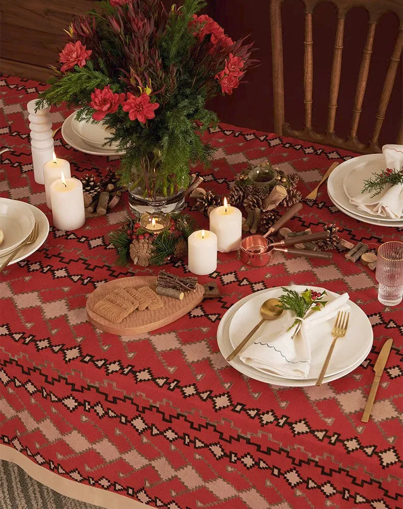 Red Christmas Holiday Tablecloth for Oval Table, Large Modern Rectangle Tablecloth for Dining Room Table, Square Table Covers for Kitchen, Farmhouse Table Cloth for Round Table