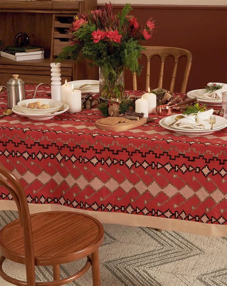 Red Christmas Holiday Tablecloth for Oval Table, Large Modern Rectangle Tablecloth for Dining Room Table, Square Table Covers for Kitchen, Farmhouse Table Cloth for Round Table