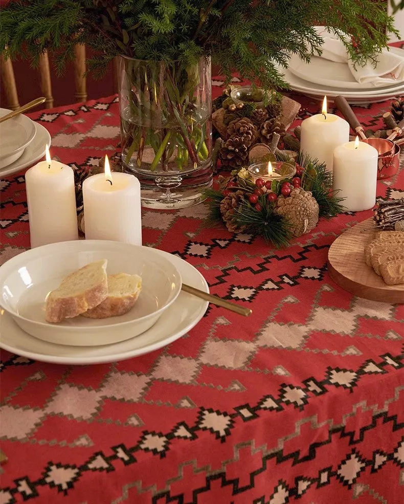 Red Christmas Holiday Tablecloth for Oval Table, Large Modern Rectangle Tablecloth for Dining Room Table, Square Table Covers for Kitchen, Farmhouse Table Cloth for Round Table