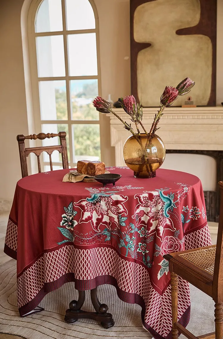 Red Square Tablecloth for Round Table, Farmhouse Table Cloth, Dining Room Flower Table Cloths, Extra Large Rectangular Table Covers for Kitchen, Wedding Tablecloth