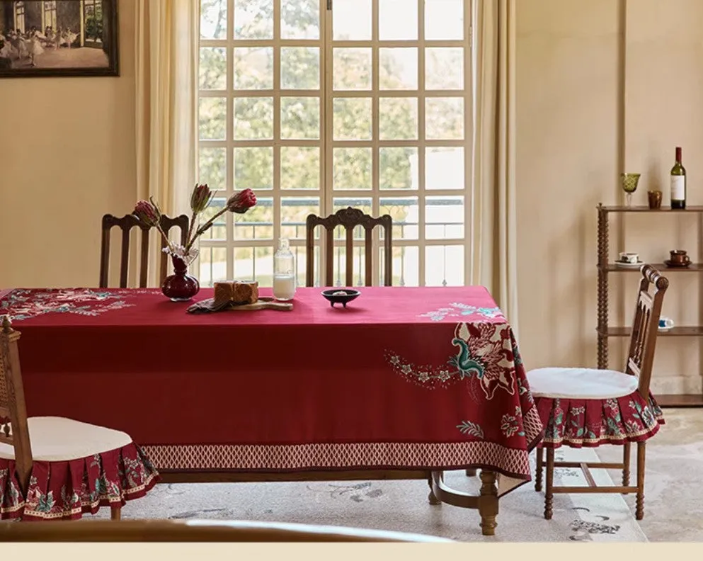 Red Square Tablecloth for Round Table, Farmhouse Table Cloth, Dining Room Flower Table Cloths, Extra Large Rectangular Table Covers for Kitchen, Wedding Tablecloth