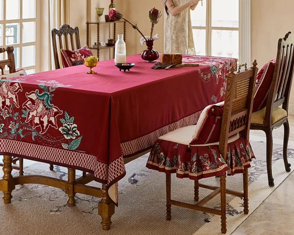 Red Square Tablecloth for Round Table, Farmhouse Table Cloth, Dining Room Flower Table Cloths, Extra Large Rectangular Table Covers for Kitchen, Wedding Tablecloth