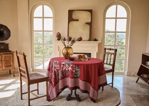 Red Square Tablecloth for Round Table, Farmhouse Table Cloth, Dining Room Flower Table Cloths, Extra Large Rectangular Table Covers for Kitchen, Wedding Tablecloth