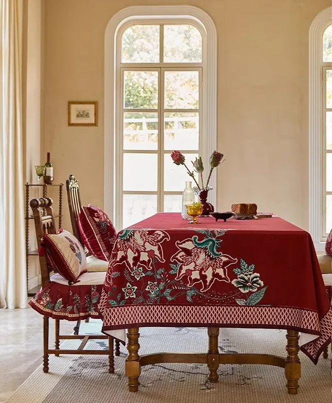 Red Square Tablecloth for Round Table, Farmhouse Table Cloth, Dining Room Flower Table Cloths, Extra Large Rectangular Table Covers for Kitchen, Wedding Tablecloth