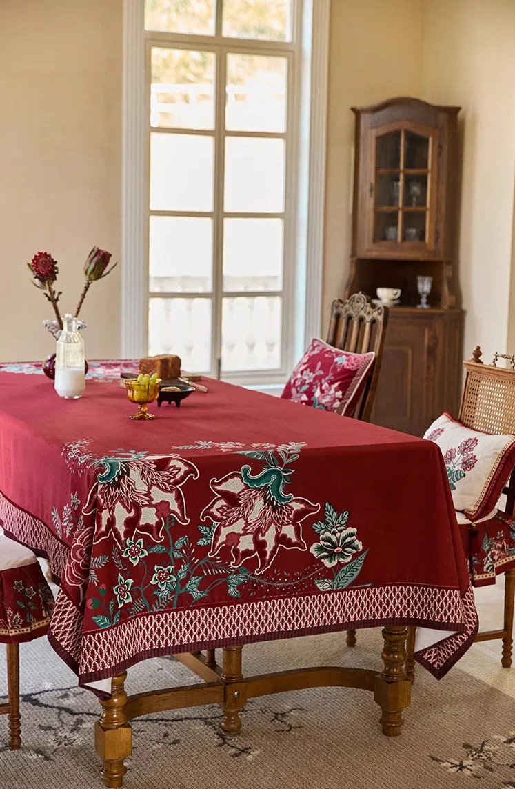 Red Square Tablecloth for Round Table, Farmhouse Table Cloth, Dining Room Flower Table Cloths, Extra Large Rectangular Table Covers for Kitchen, Wedding Tablecloth