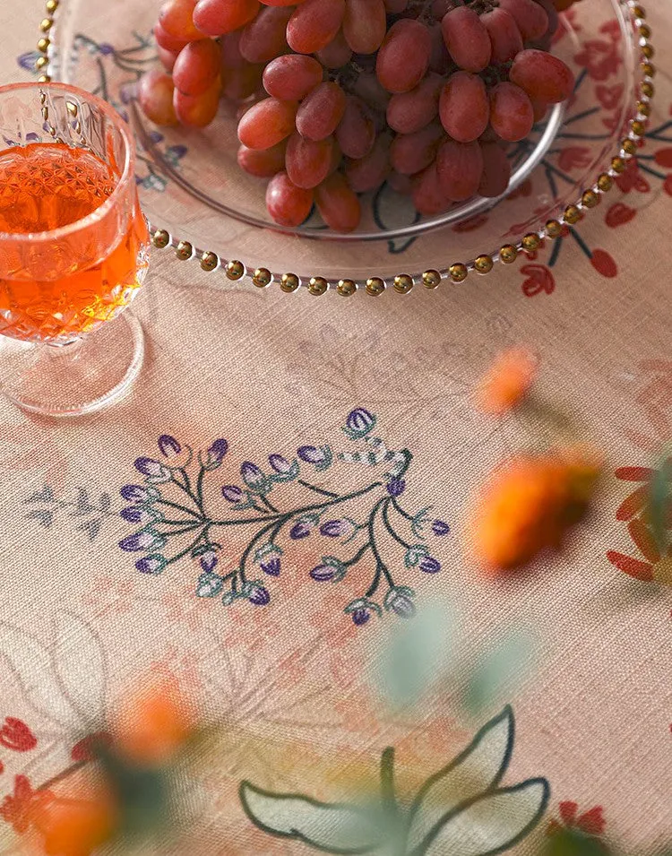 Rustic Flower Pattern Linen Farmhouse Table Cloth, Large Modern Rectangle Tablecloth Ideas for Dining Table, Square Linen Tablecloth for Round Dining Room Table
