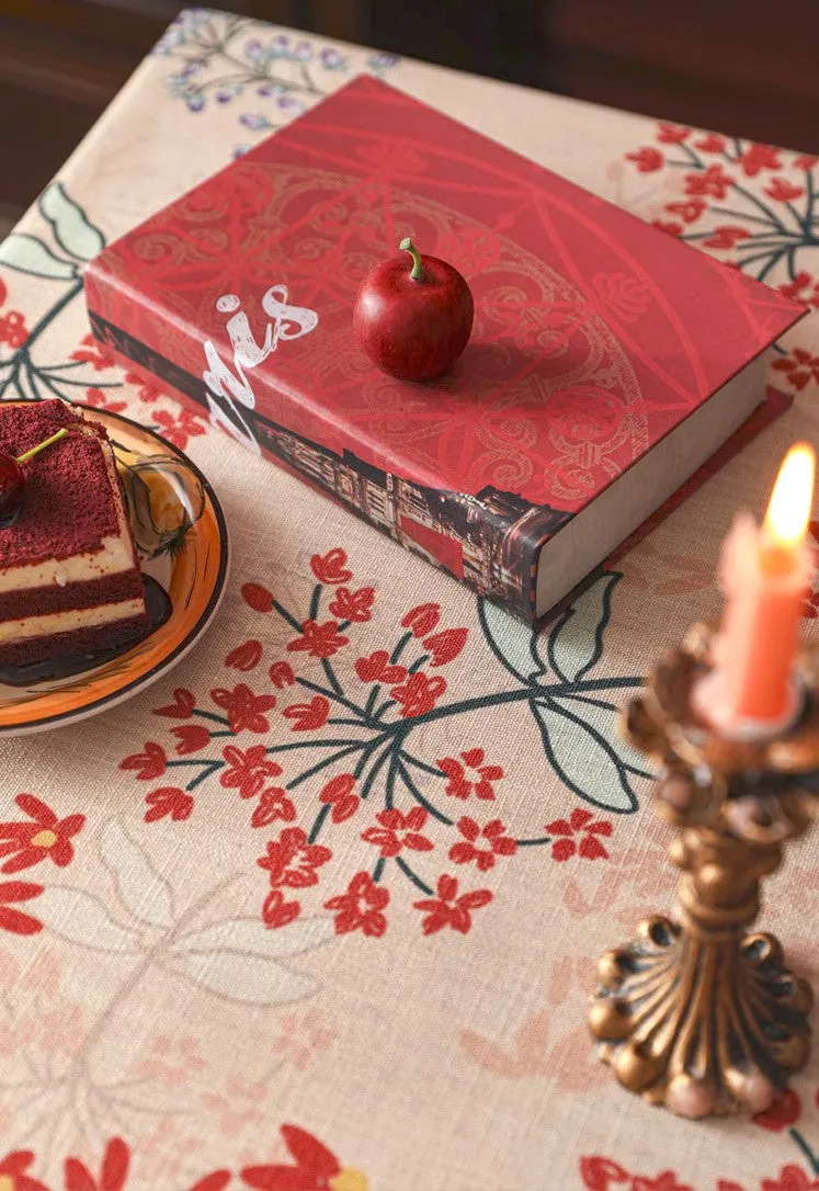Rustic Flower Pattern Linen Farmhouse Table Cloth, Large Modern Rectangle Tablecloth Ideas for Dining Table, Square Linen Tablecloth for Round Dining Room Table