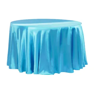 Satin 132" Round Tablecloth - Aqua Blue