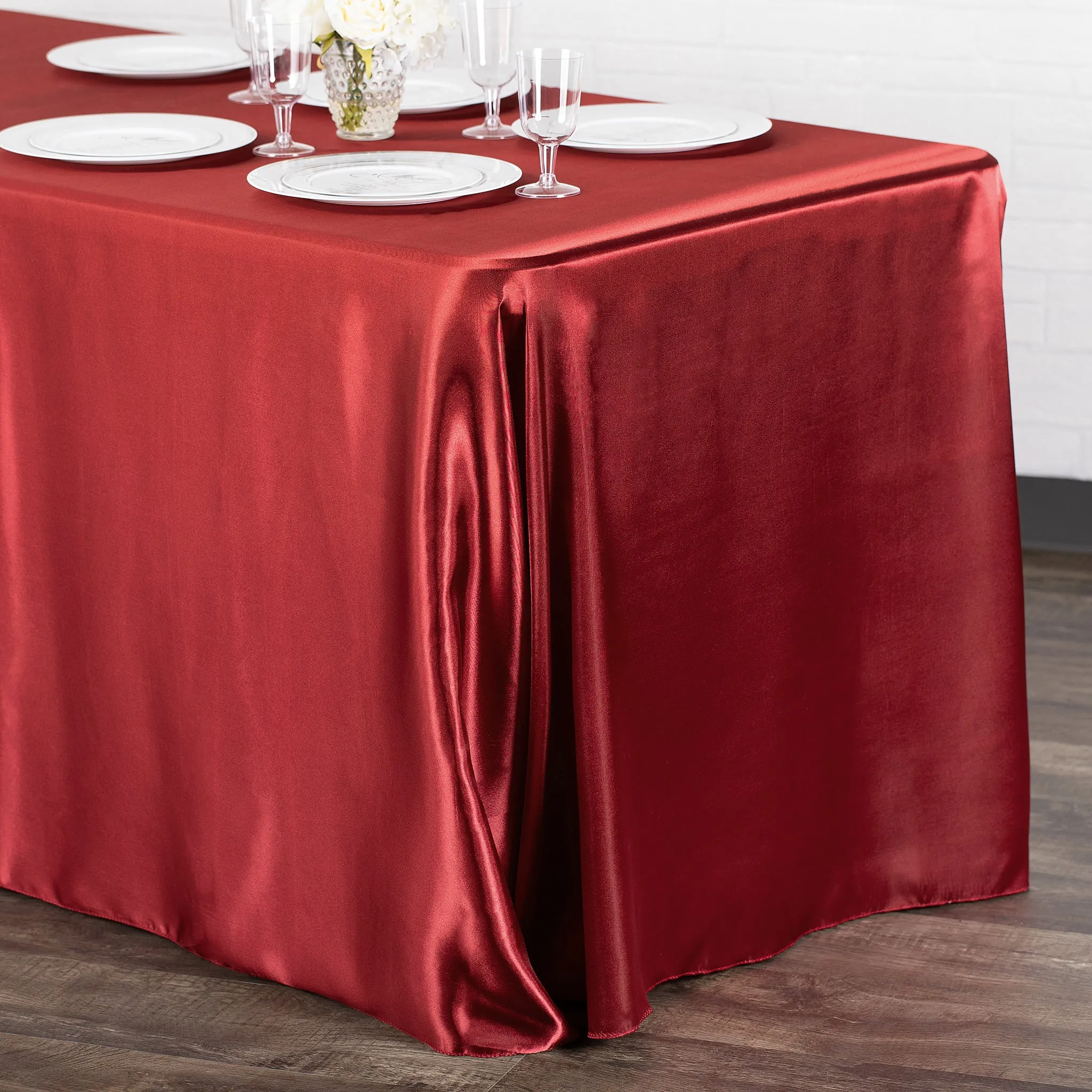 Satin Rectangular 90"x132" Tablecloth - Burgundy