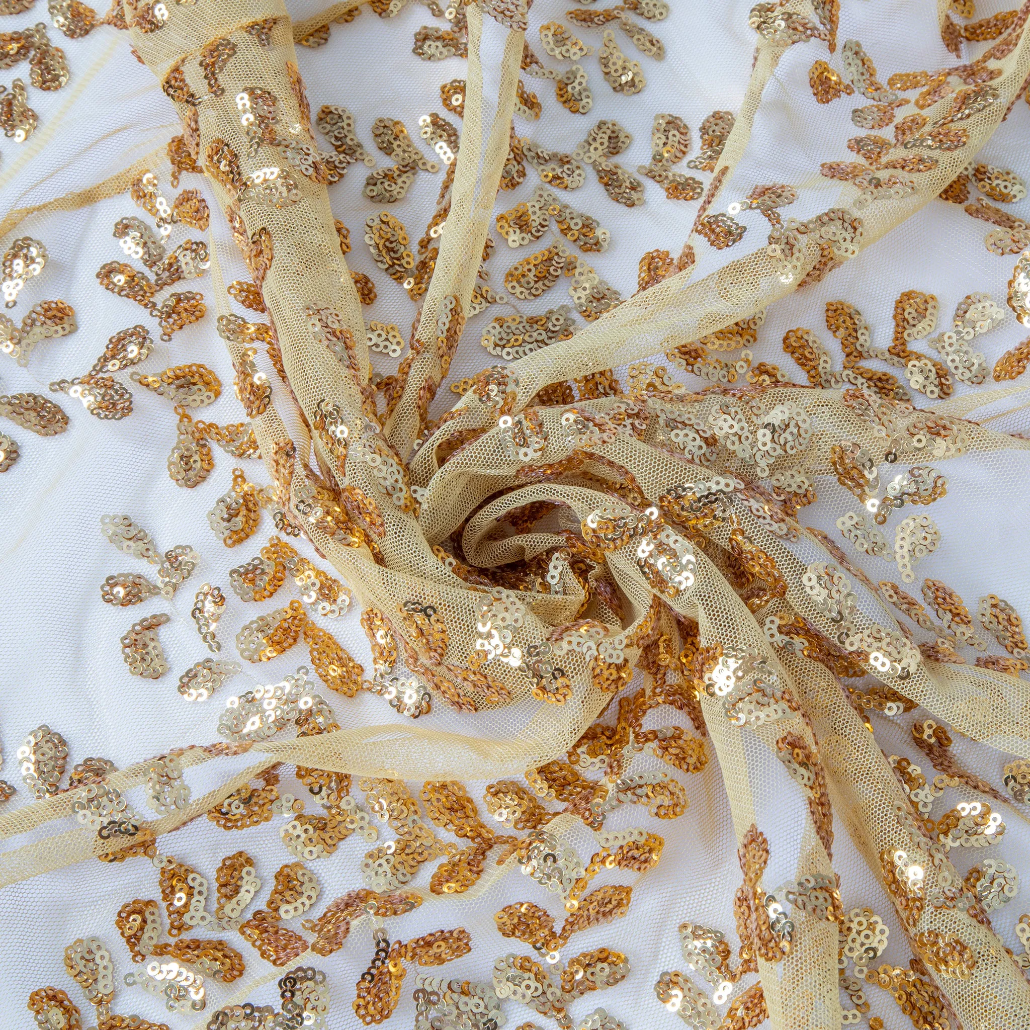 Sequin Vine Tablecloth Overlay 90"x132" Rectangle  - Gold
