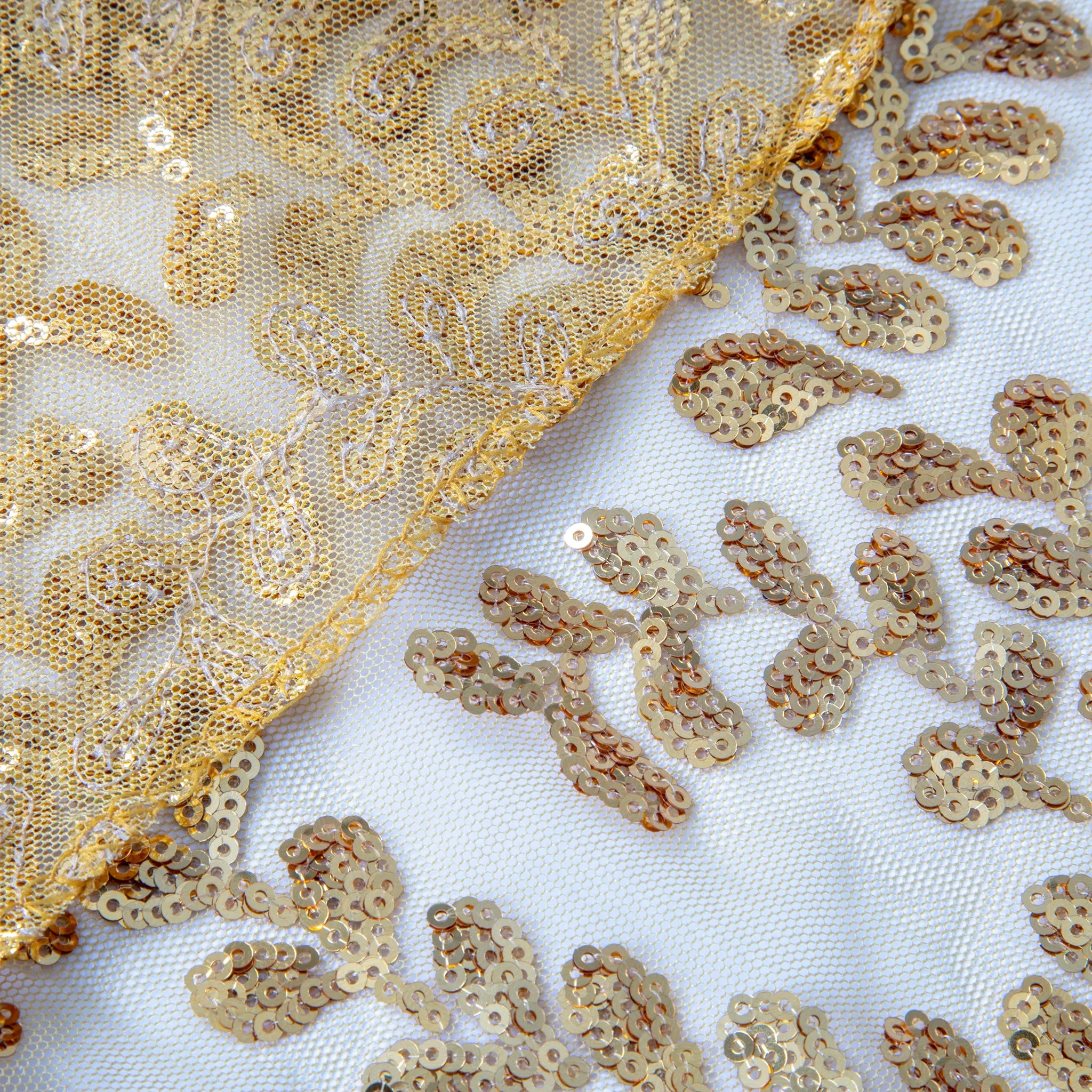 Sequin Vine Tablecloth Overlay 90"x132" Rectangle  - Gold