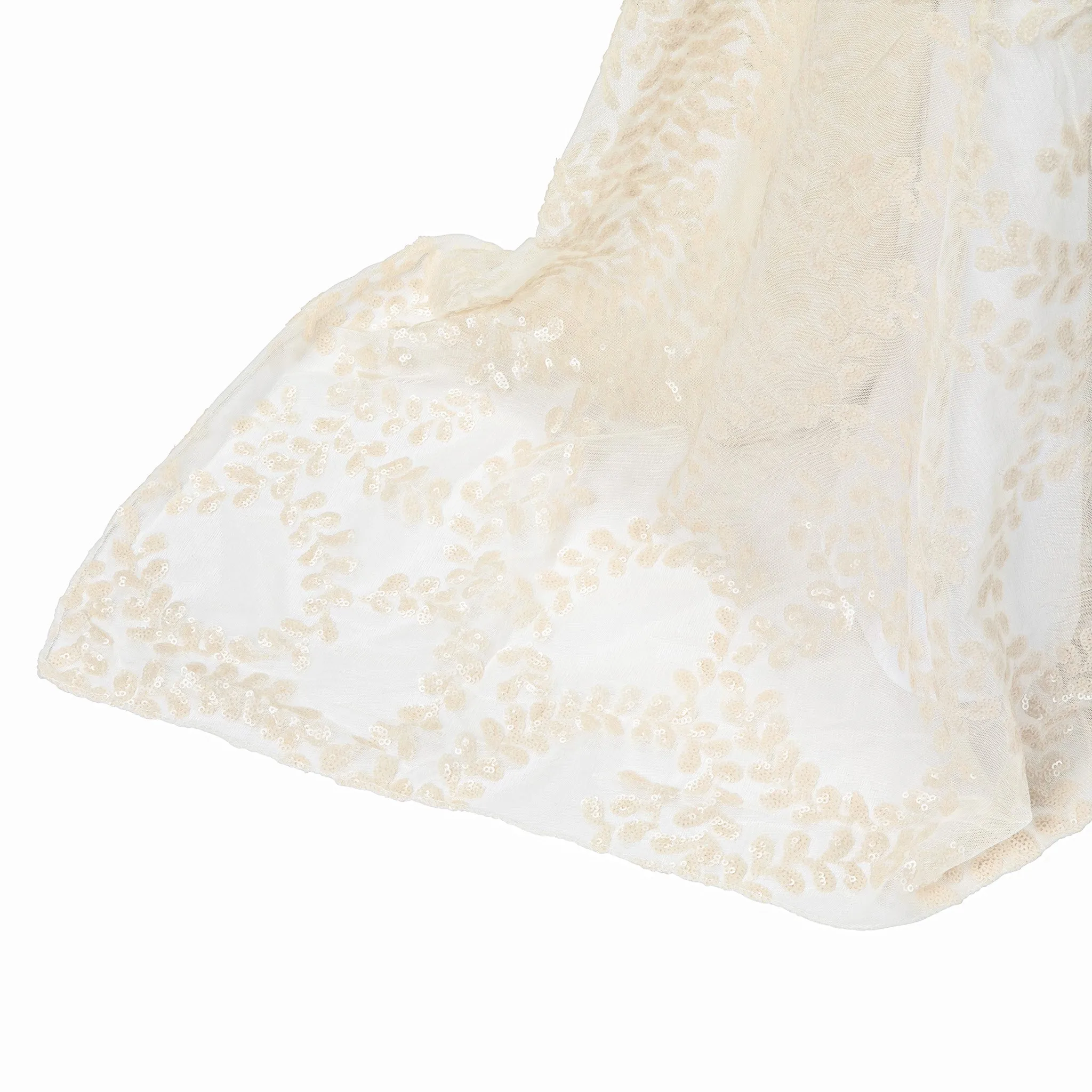 Sequin Vine Tablecloth Overlay 90"x132" Rectangle  - Light Ivory/Off White