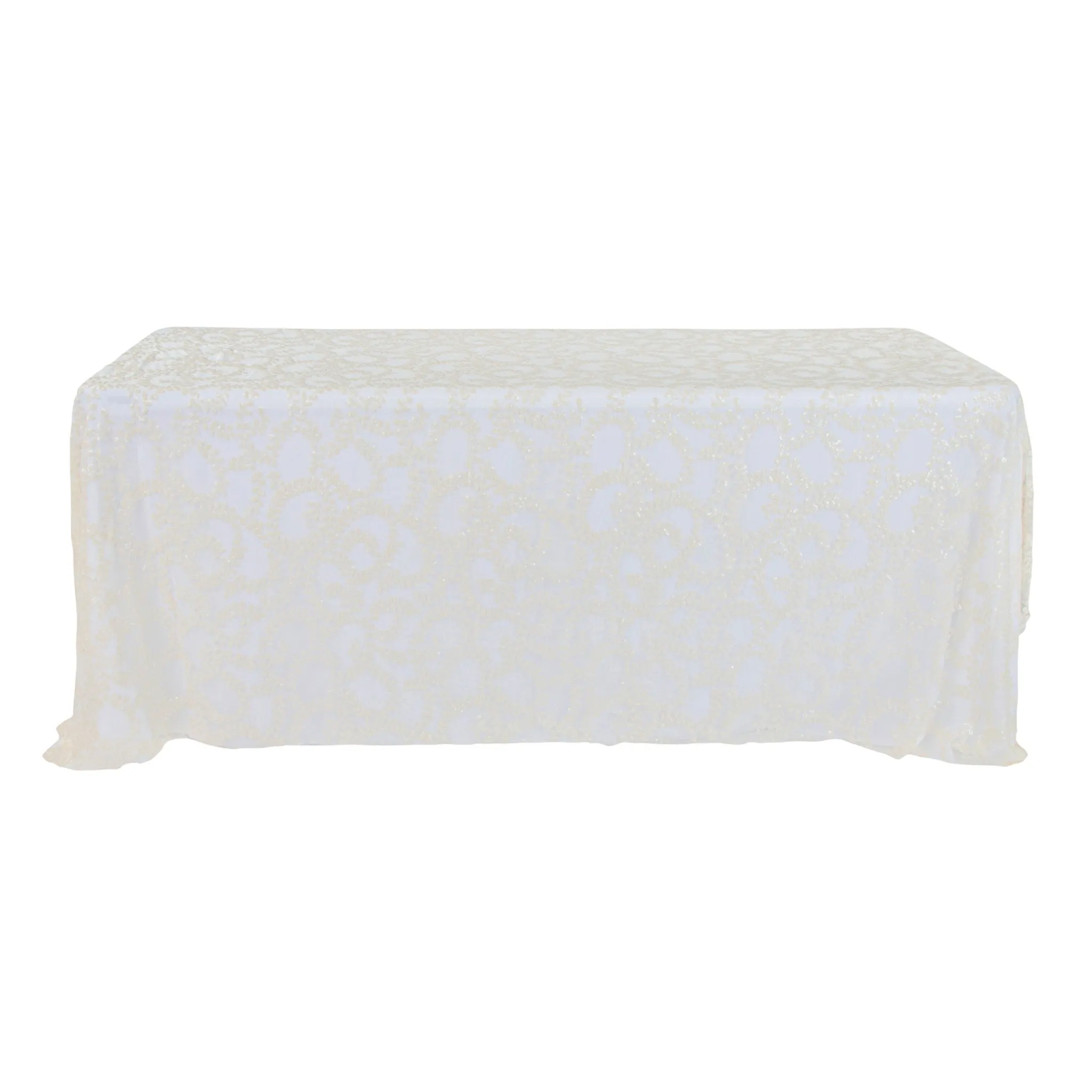 Sequin Vine Tablecloth Overlay 90"x132" Rectangle  - Light Ivory/Off White
