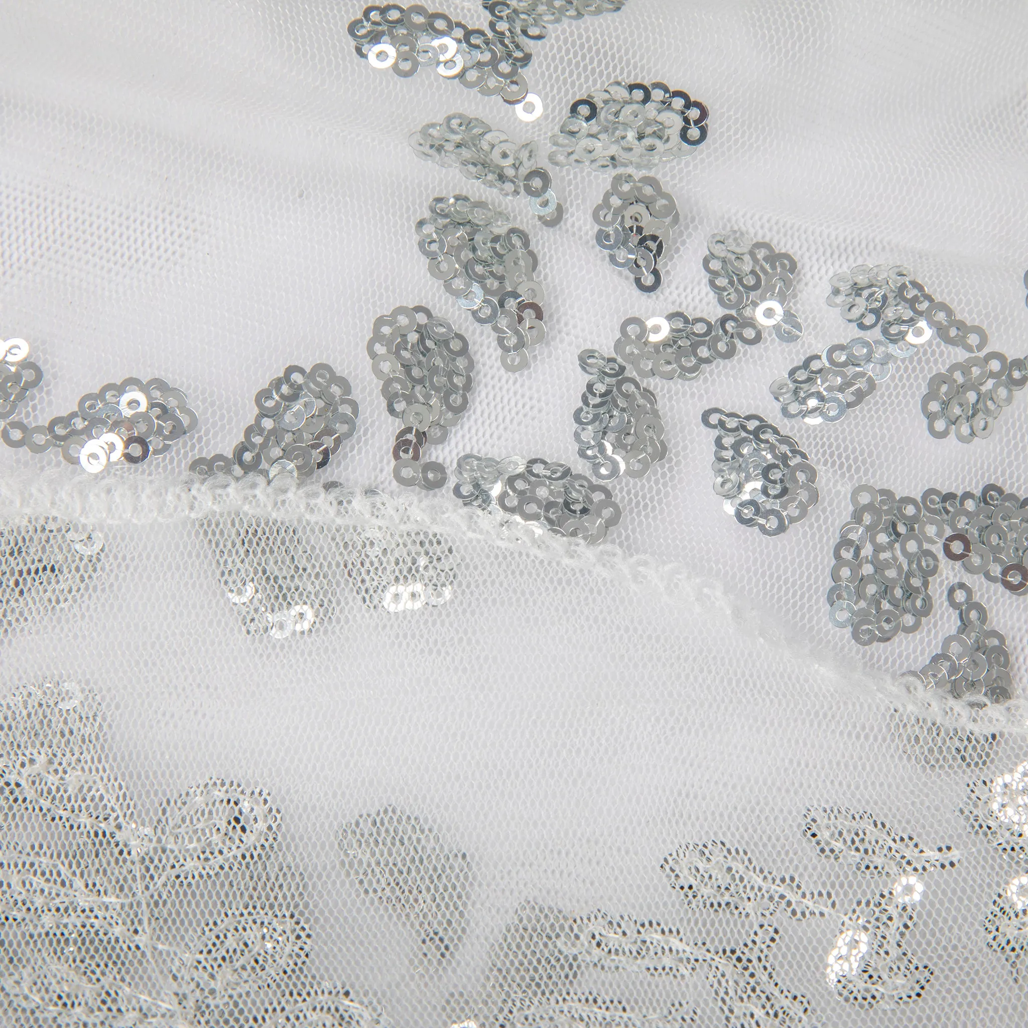 Sequin Vine Tablecloth Overlay 90"x132" Rectangle  - Silver